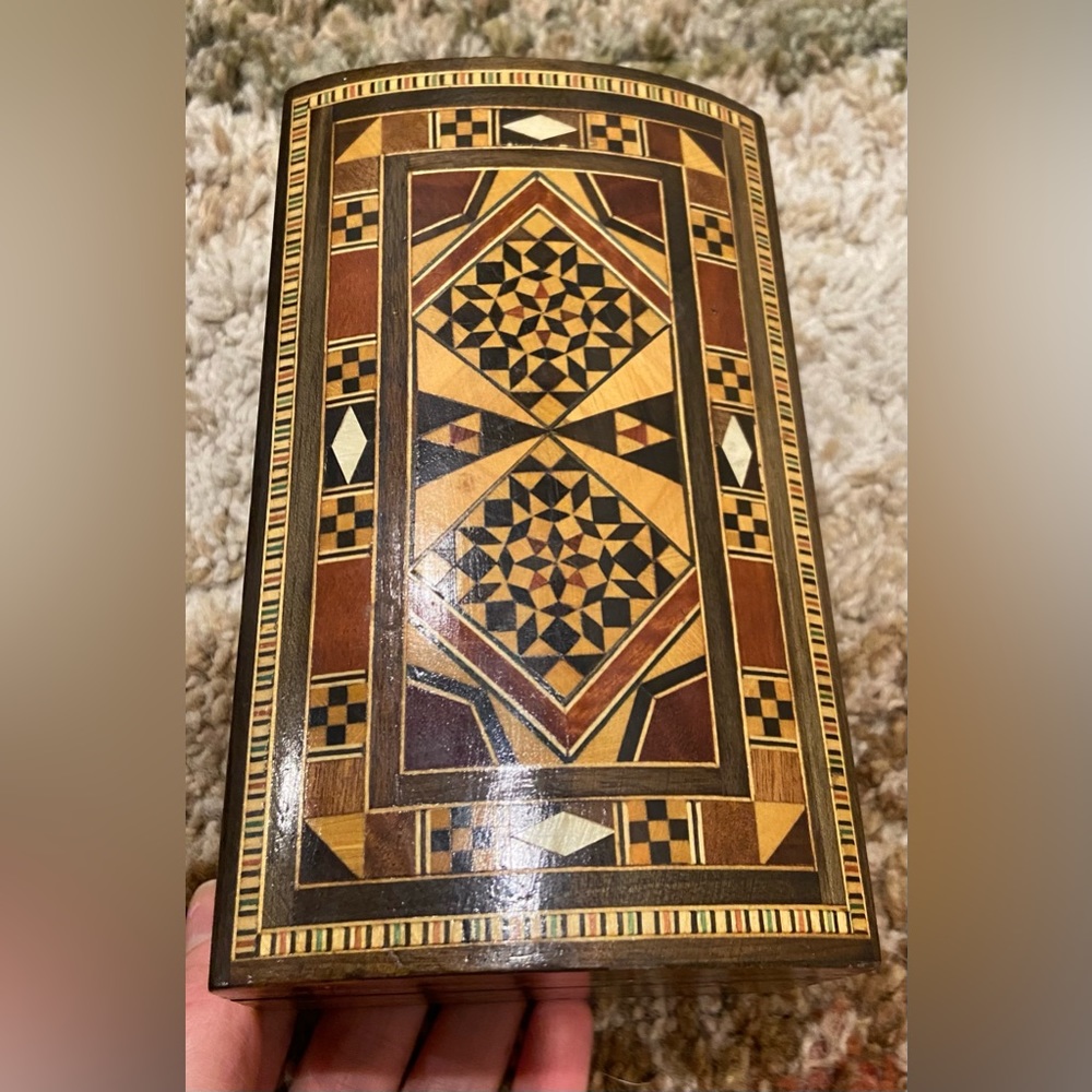 Vintage Moroccan style wooden jewelry box small